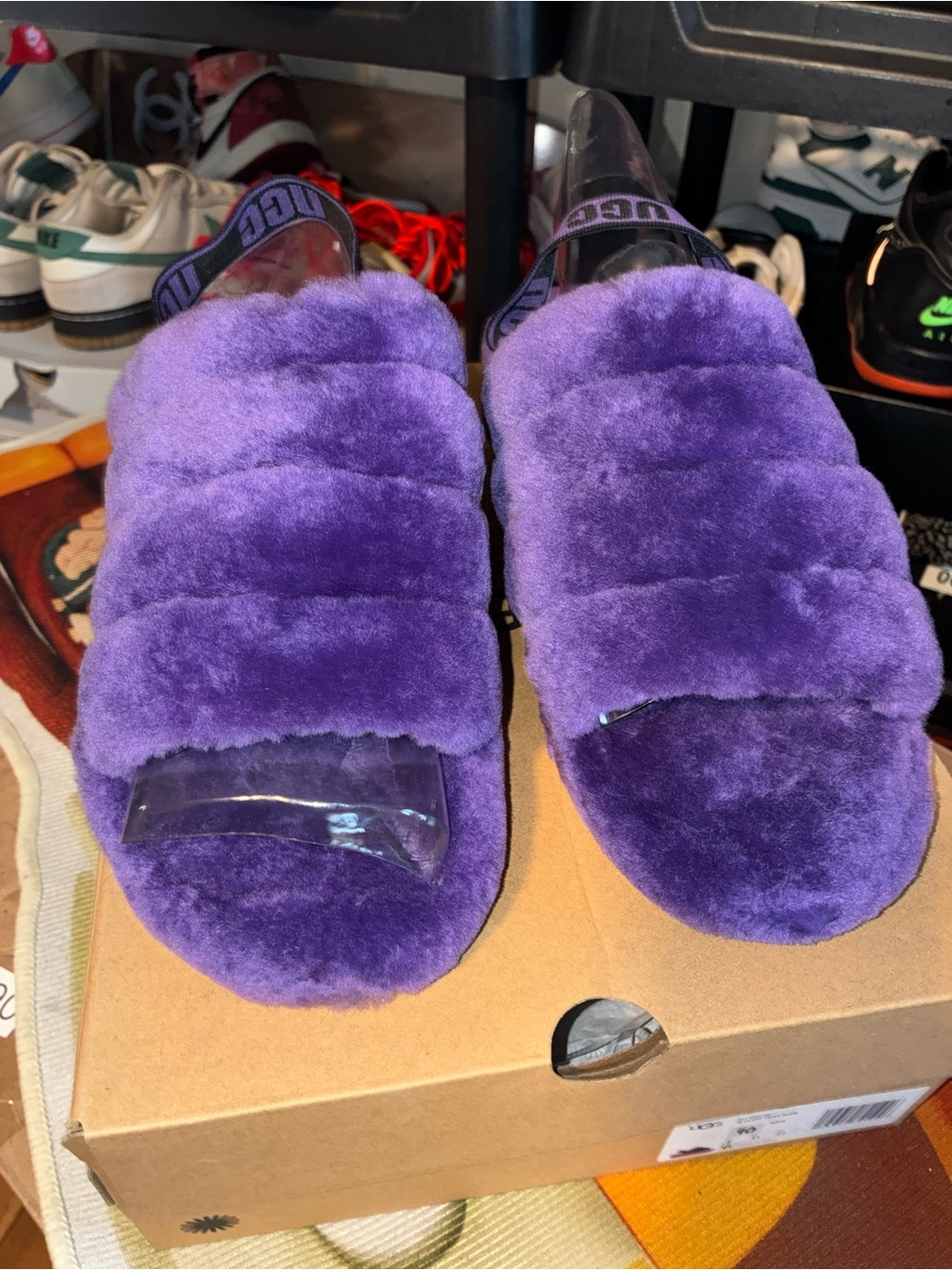 UGG Purple Sheepskin Slide Sandals Cushioned Comfort Logo Women’s US 10